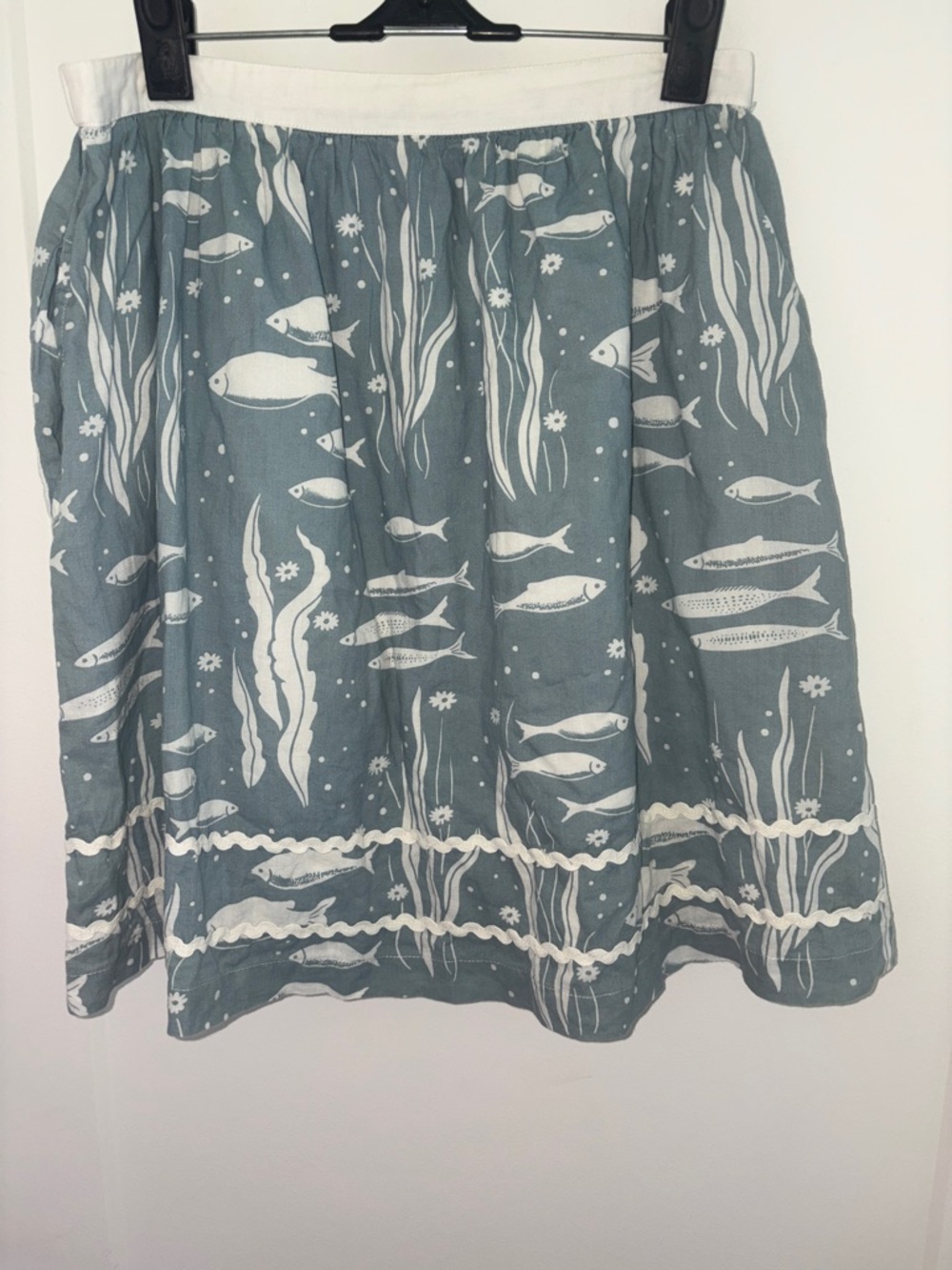 NWOT Cath Kidston London lined cotton skirt sz M fish rick-rack